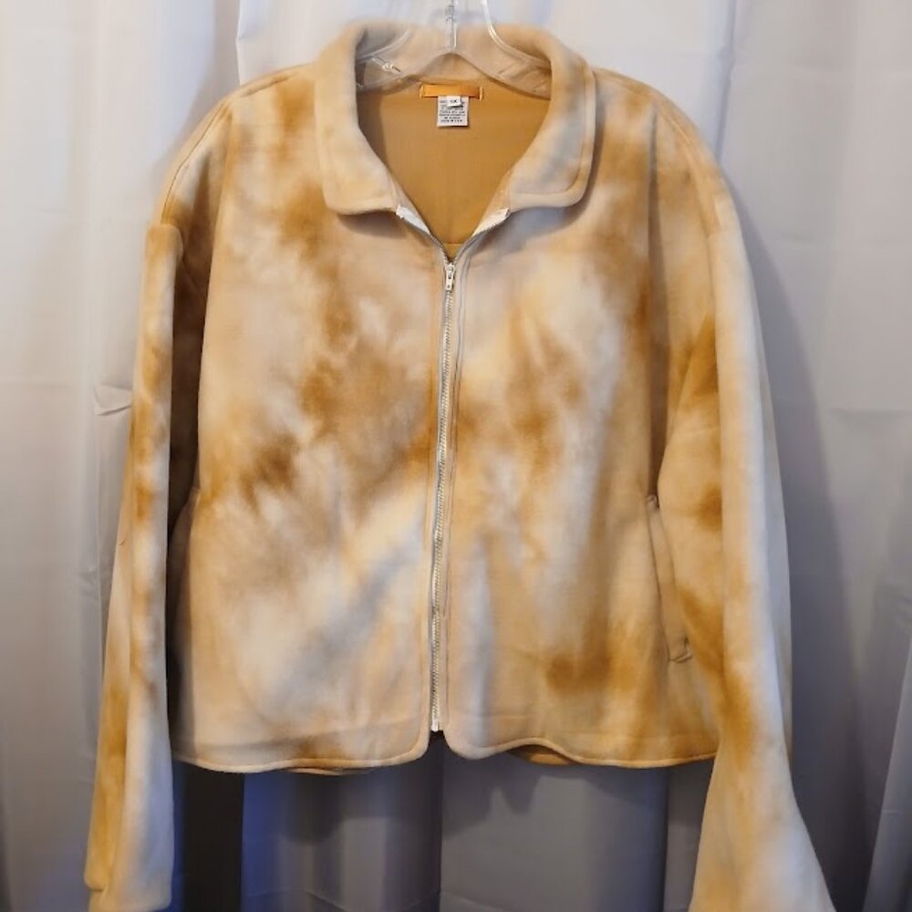 New Fleece Full Zip up Jacket women Plus 1X Tan Die collared w/ Pockets Trucker